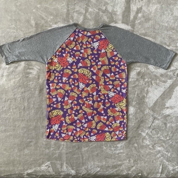 LuLaRoe Scribbled Candy Corn Graphic Baseball Style 3/4 T-shirt Size 10 - Picture 2 of 5